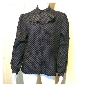 Vintage bow tie Printed blouse Sz M